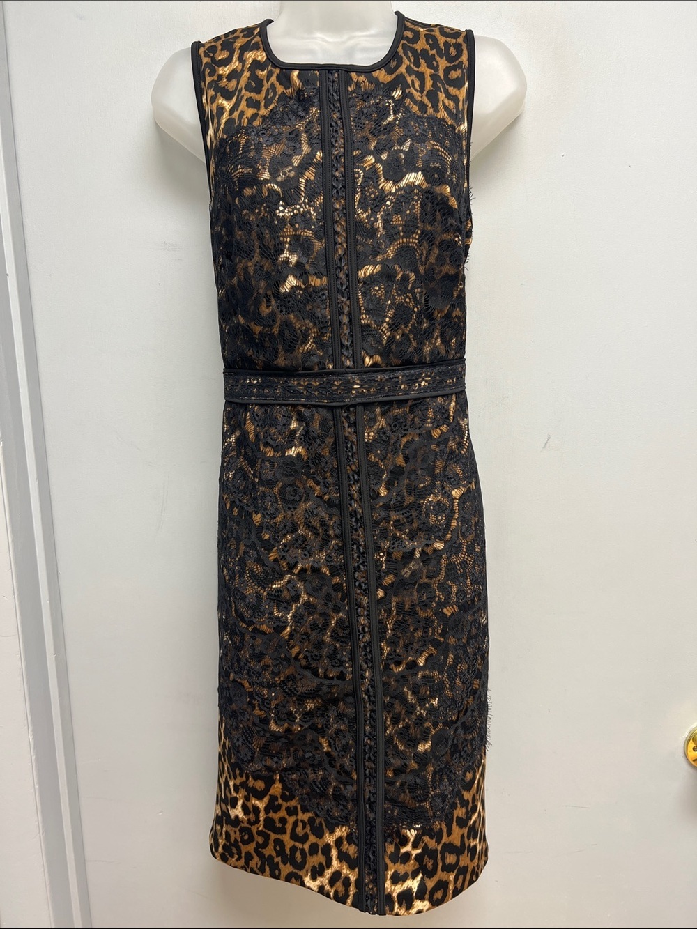 Spencer Jeremy Leopard Print Lace Overlay Sheath Dress Size 10 NWT